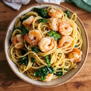spaghetti-spinach-shrimp